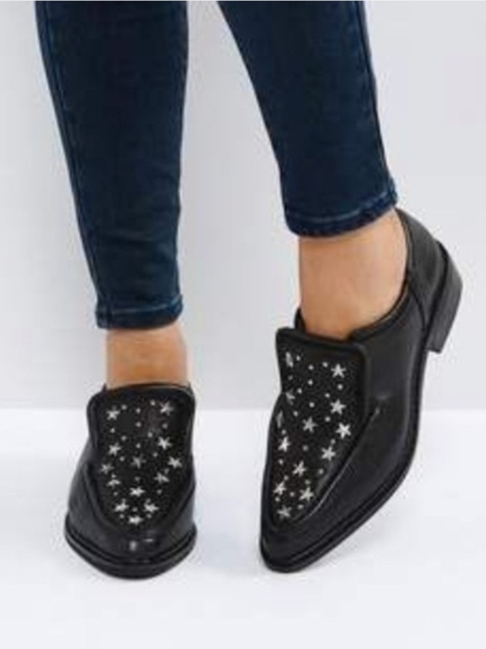 Sol Sana Black Star-Studded Slip-On Loafers